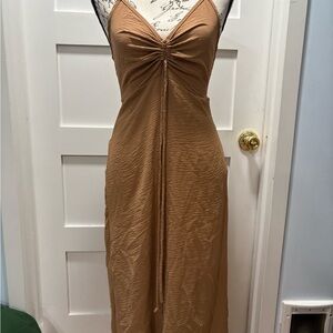 See You Monday Tan Ruched Dress